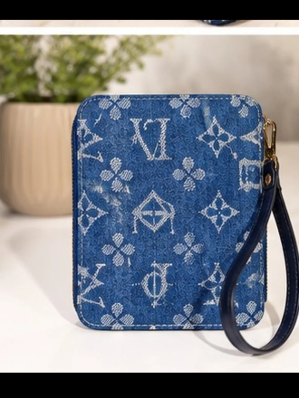 Classic Fashion Denim Monogram Satchel Bag & Wristlet Wallet NWT